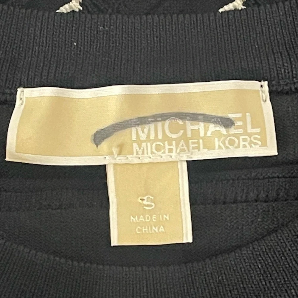 Michael Kors Sz S Black White Striped Bodycon‎ Sweater Dress Knit Logo